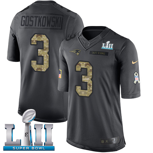 Nike Patriots #3 Stephen Gostkowski Black Super Bowl LII Men's Stitched NFL Limited 2016 Salute To Service Jersey